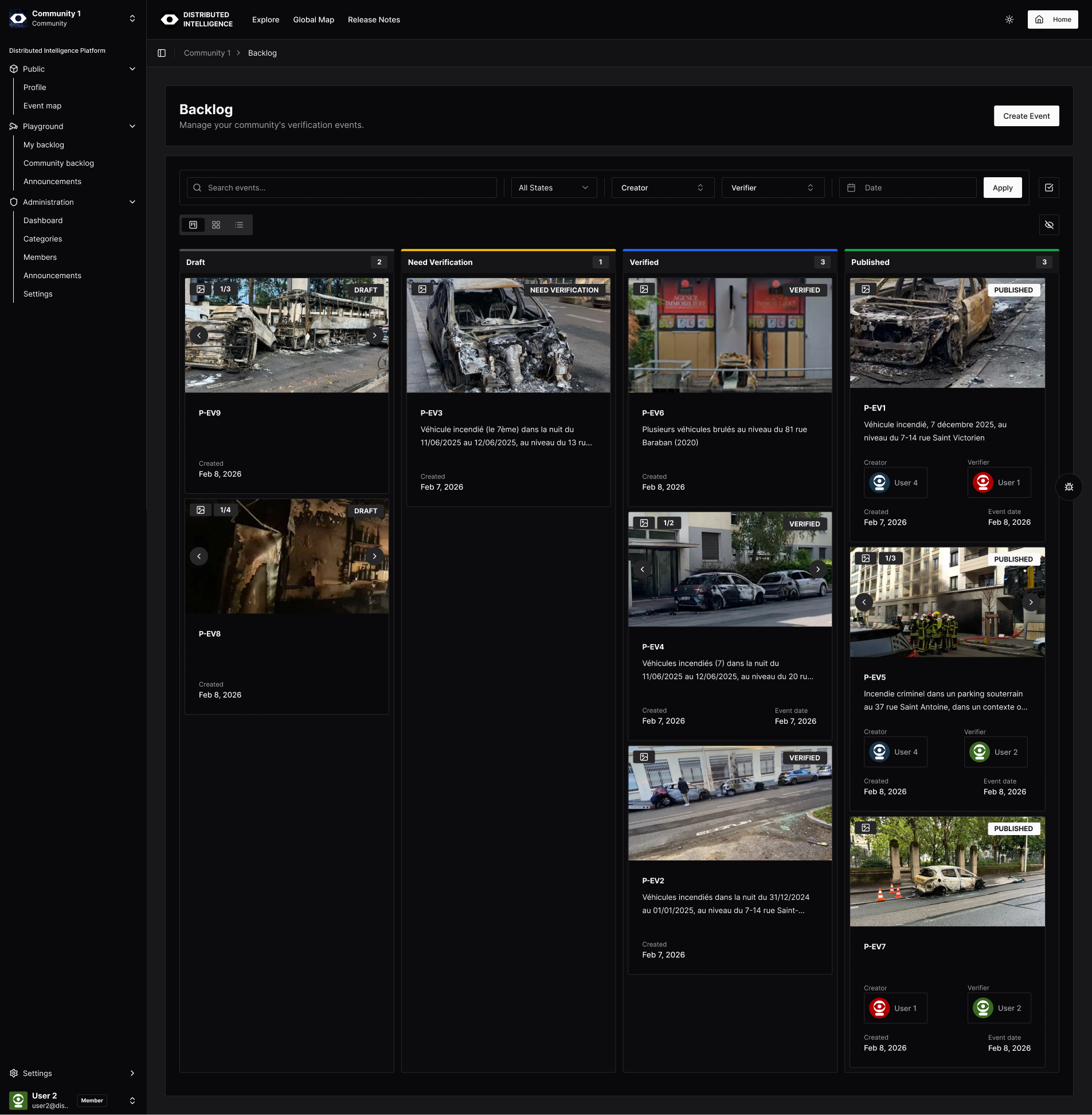 Community event backlog in Kanban view